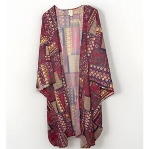 Boho Multicolor Kimono with Batwing Sleeves. Floral & Geometric. 2XL NWOT